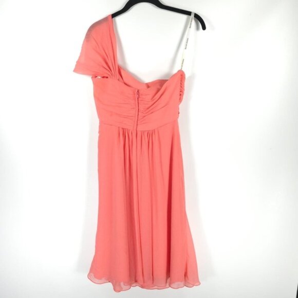 DAVID’S‎ BRIDAL One Shoulder Ruffle Ruched Faux Wrap Chiffon Sheer Dress Size 6 - Picture 2 of 12